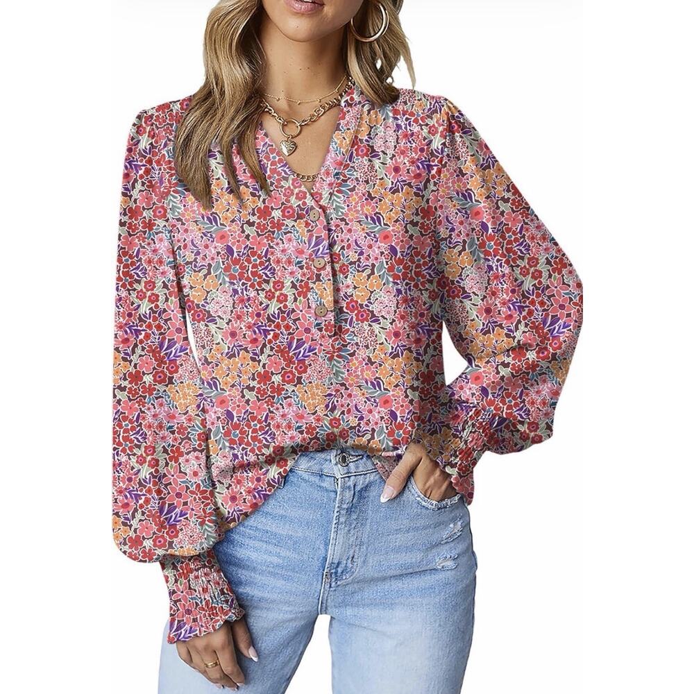 Women's Casual V Neck Easel Floral Print Blouse Dokotoo  XXL New
